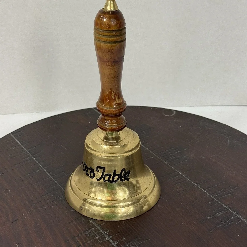 Vintage Captain's Table Brass Hand Bell with Wood Handle 8.25
